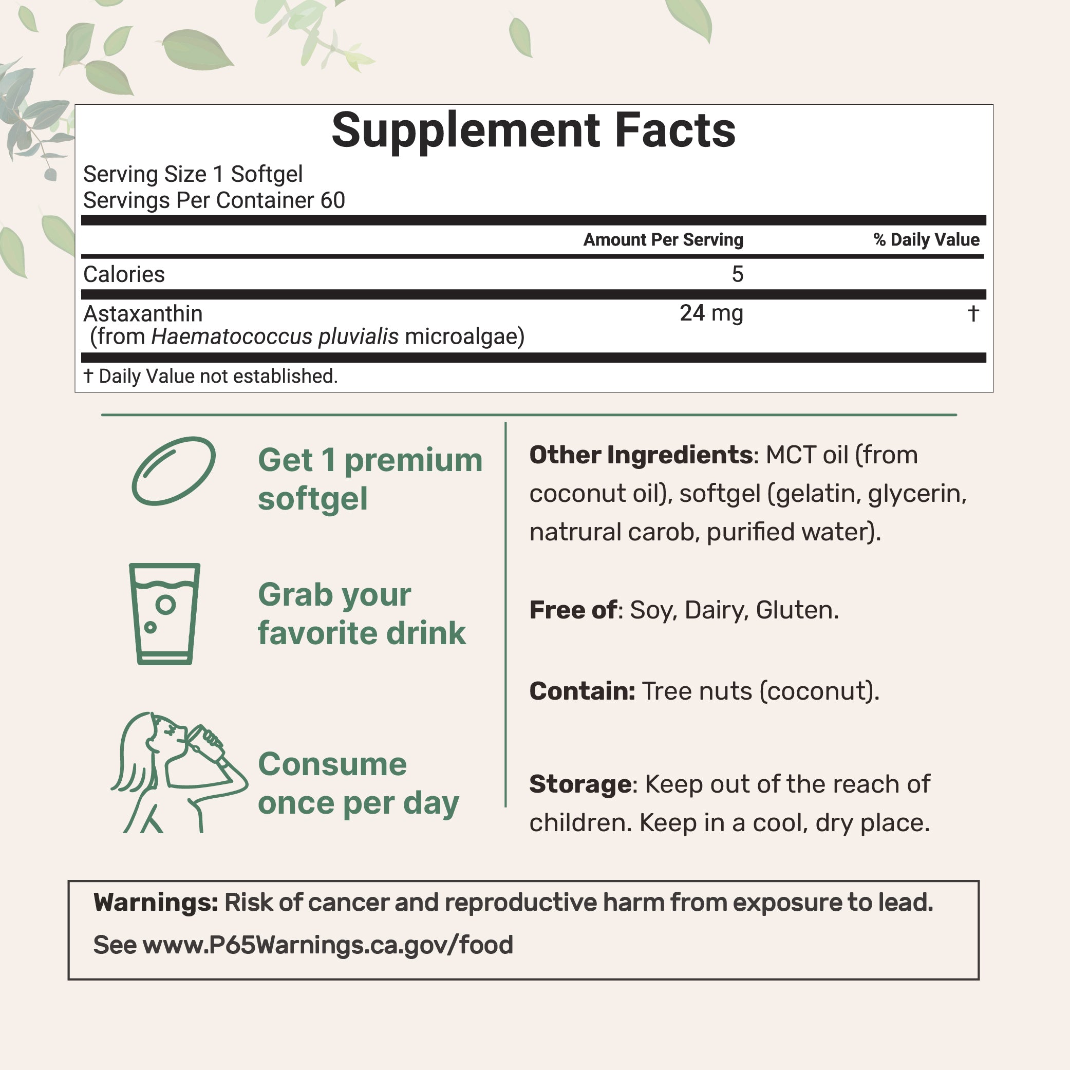 Micro Ingredients Astaxanthin 12mg, 120 Softgels, 4 Month Supply